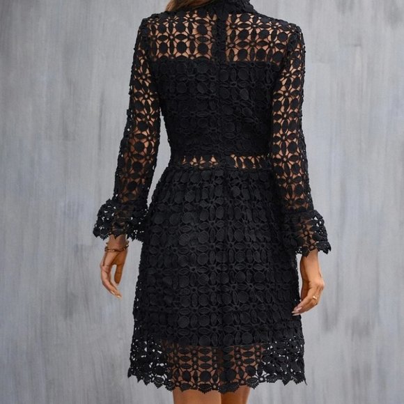 Mock Neck Flounce Sleeve Lace Dress black - Picture 3 of 6